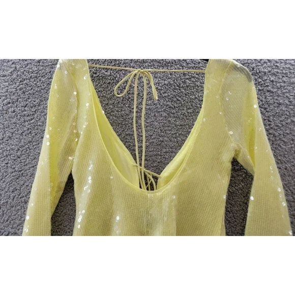 Bardot Verona Sequined Bodysuit Top Women's 6 Canary Yellow Long Sleeve Snap - Picture 11 of 15